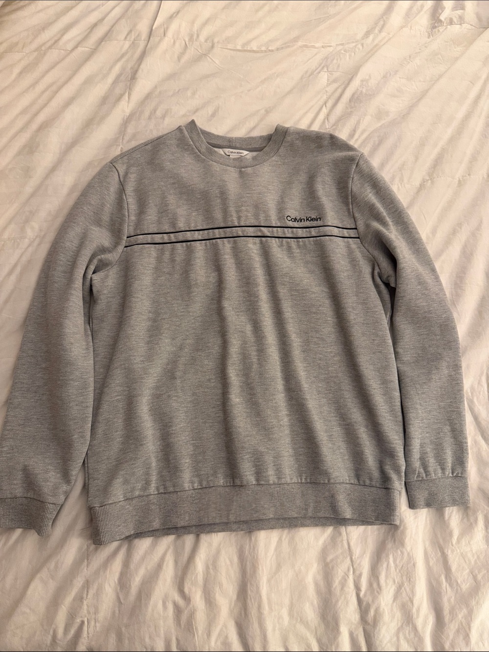 Calvin Klein Light Gray Crewneck Sweatshirt with Chest Stripe